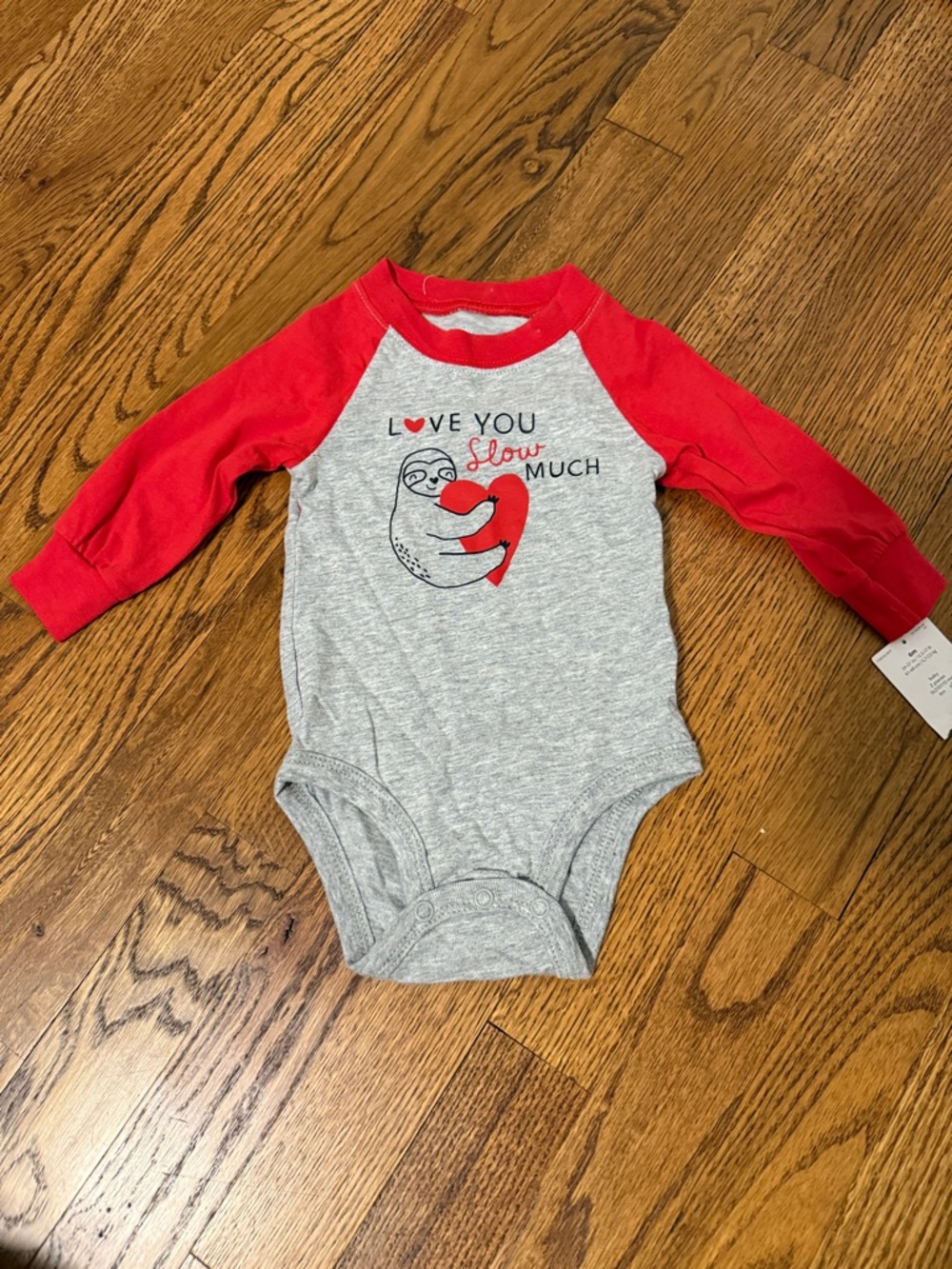 Carter's Red & Gray Raglan Sloth One-Piece